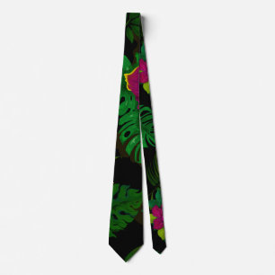 Corbata Patrón de orquídeas nocturnas de la selva exótica
