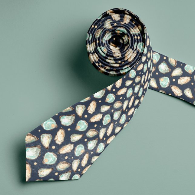 Corbata Patrón de ostión y perla de acuarela costera (Subido por el creador)