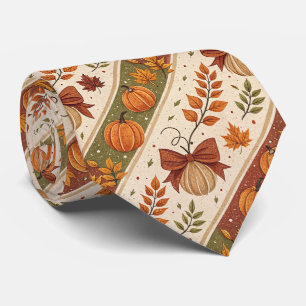 Corbata Patrón de otoño de calabaza y hojas caídas