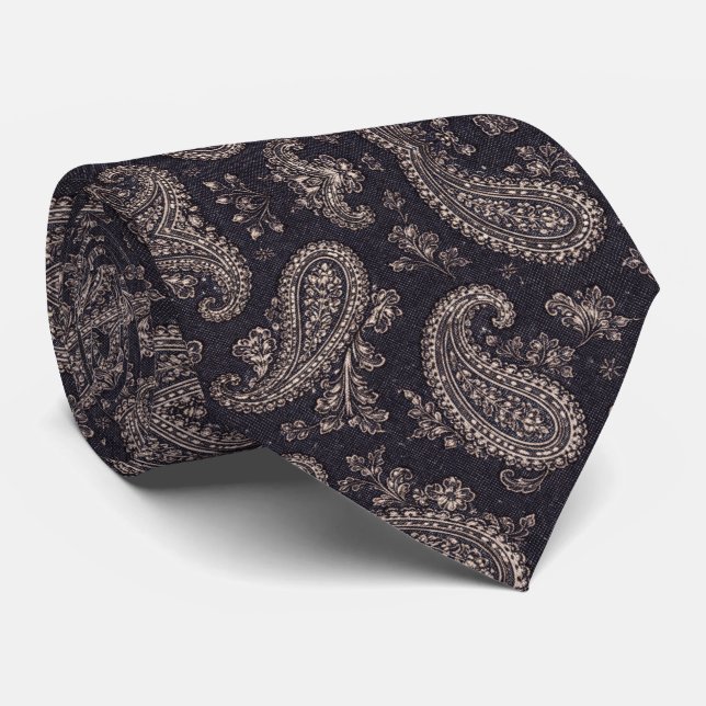 Corbata Patrón de paisley plateado navy (Enrollado)
