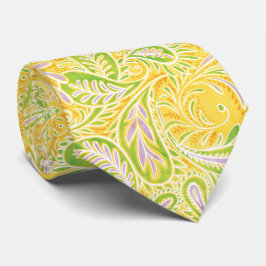 Corbata Patrón de paisley verde retro amarillo