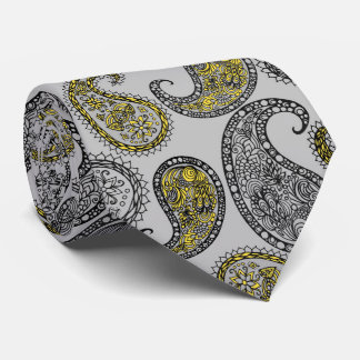 Corbata Patrón de paisleys gris y amarillo