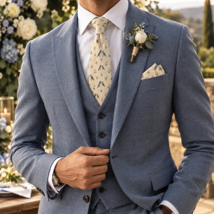 Corbata Patrón de pájaro de herencia azul romántico