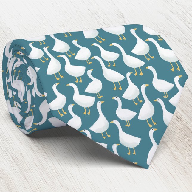 Corbata Patrón de pájaro ganso verde turquesa (Fun flock of geese goose bird tie for bird lovers and farmers)