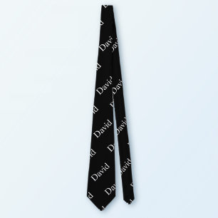 Corbata Patrón de palabra o nombre repetido en blanco y ne