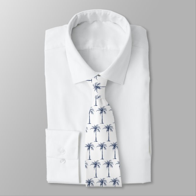 Corbata Patrón de palma azul marino tropical (Atado)