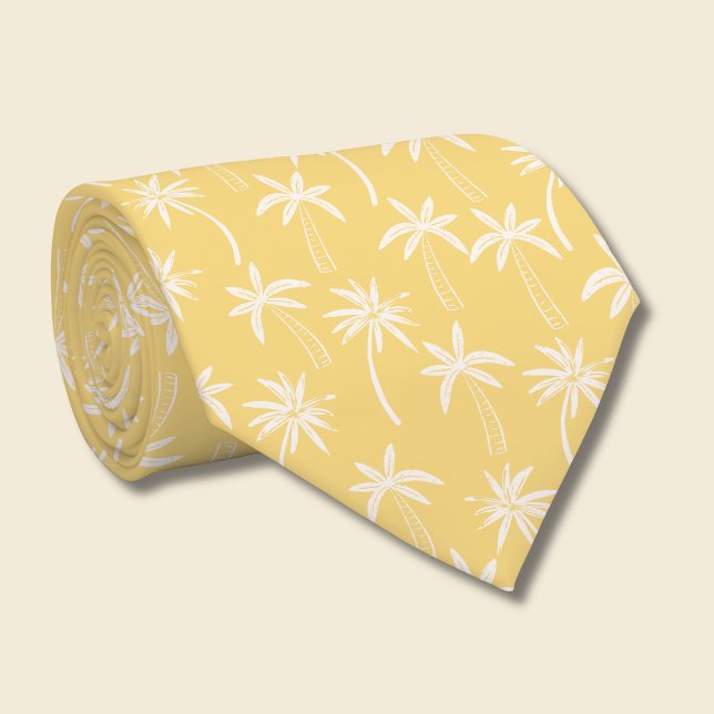 Corbata Patrón de palma tropical amarillo (yellow and white palm tree tie)