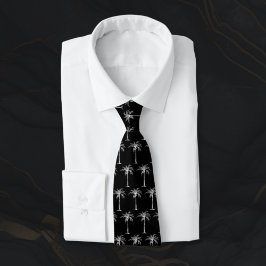 Corbata Patrón de Palma Tropical en Negro y Blanco