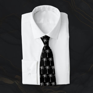 Corbata Patrón de Palma Tropical en Negro y Blanco