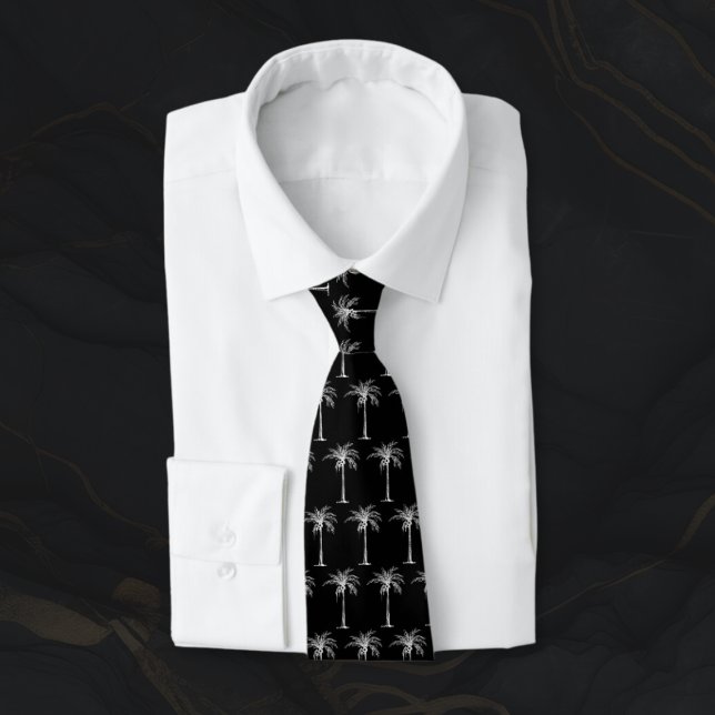 Corbata Patrón de Palma Tropical en Negro y Blanco (Subido por el creador)
