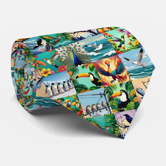 Corbata Patrón de parches de pájaros (Enrollado)