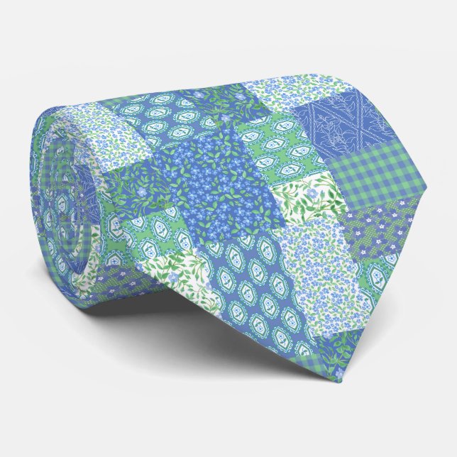 Corbata Patrón de parches falso floral boho de vincapervin (Enrollado)