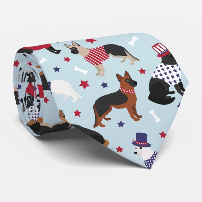 Corbata Patrón de Pastor Alemán Patriótico (Enrollado)