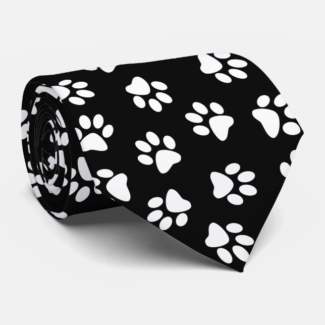 Corbata Patrón De Patas, Patas De Perro, Patas Blancas (Enrollado)