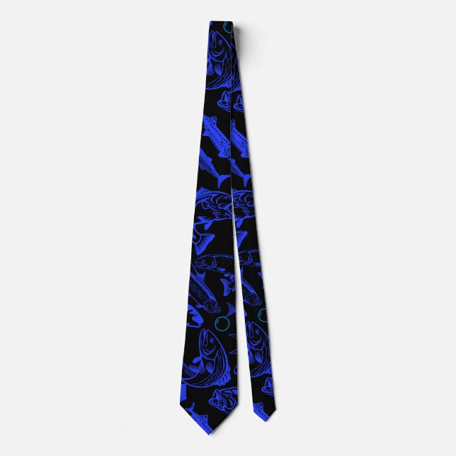 Corbata Patrón de peces azul 10.b Negro BG (Anverso)