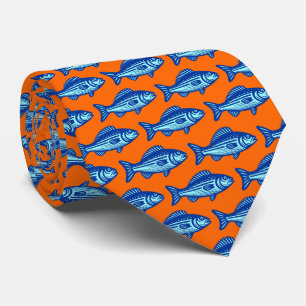 Corbata Patrón de peces - Azul marino y azul hielo sobre N