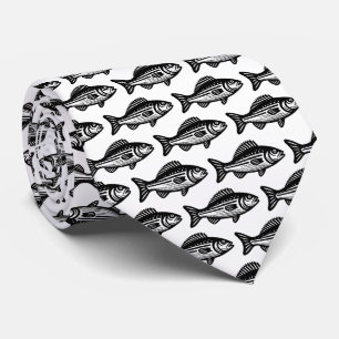 Corbata Patrón de peces - Negro sobre blanco