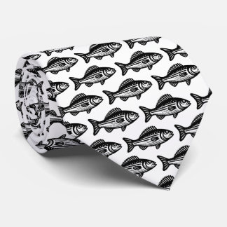 Corbata Patrón de peces - Negro sobre blanco
