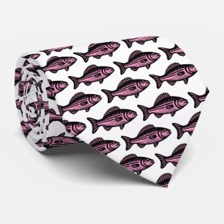 Corbata Patrón de peces - Negro y rosa en blanco
