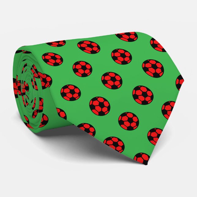 Corbata Patrón de Pelota de Fútbol Roja (Enrollado)