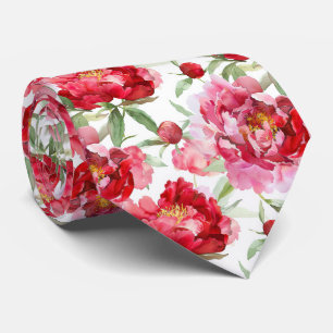 Corbata Patrón de peonía roja en acuarela