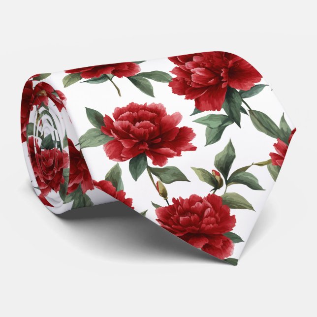 Corbata Patrón de peonía roja en acuarela (Enrollado)