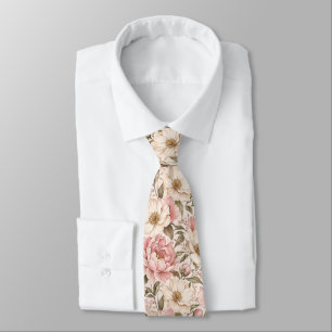 Corbata Patrón de peonías florecidas vintage