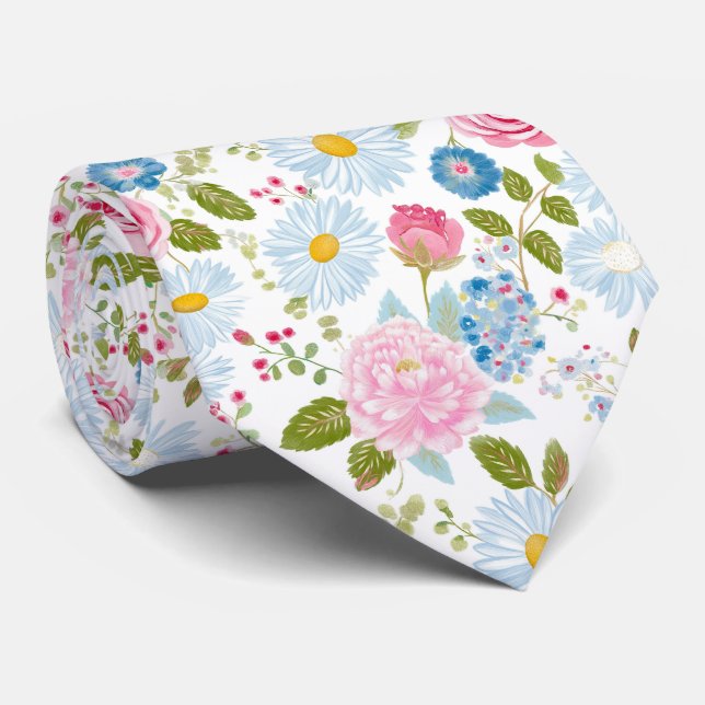 Corbata Patrón de Peonías Rosadas  (Enrollado)