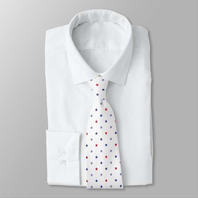 Corbata Patrón de Pequeñas Estrellas Rojas y Azules Minima (Atado)