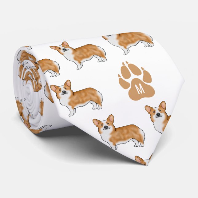Corbata Patrón de perro Corgi Galés de Pembroke rojo con m (Enrollado)