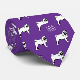 Corbata Patrón de perro Pug monogramado púrpura