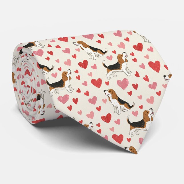 Corbata Patrón de Perros Beagle con Corazones (Enrollado)