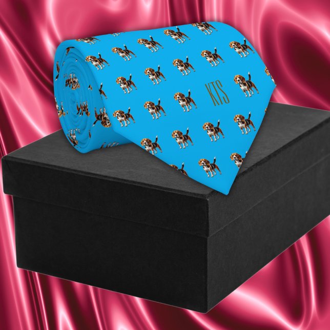 Corbata Patrón de perros Beagle Monogramado Veterinario (Beagle Dogs Pattern Monogrammed Veterinarian Neck Tie in blue colour.)