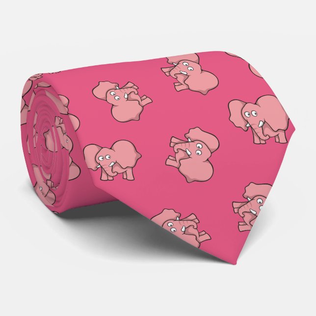 Corbata Patrón de Personalizado de elefante rosa (Enrollado)