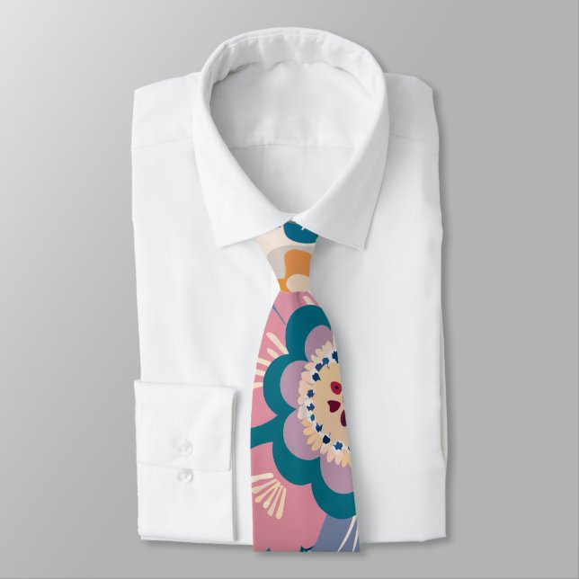Corbata Patrón de Personalizado de Pastel Floral Retro Ori (Atado)