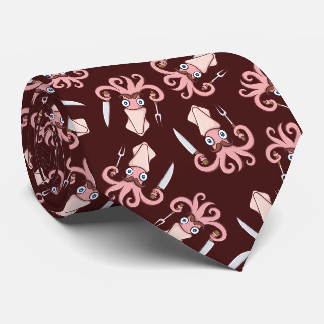 Corbata Patrón de Personalizado del Chef Squid (Enrollado)