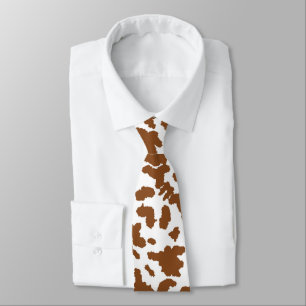 Corbata Patrón De Pescado De Vaca Marrón Y Blanca