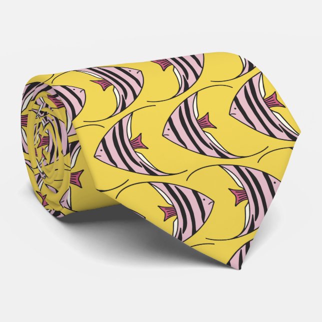 Corbata Patrón de pez amarillo (Enrollado)
