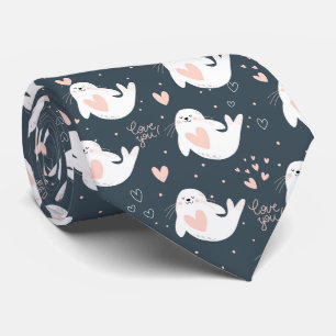 Corbata Patrón de pez de amor de San Valentín rosa lindo a