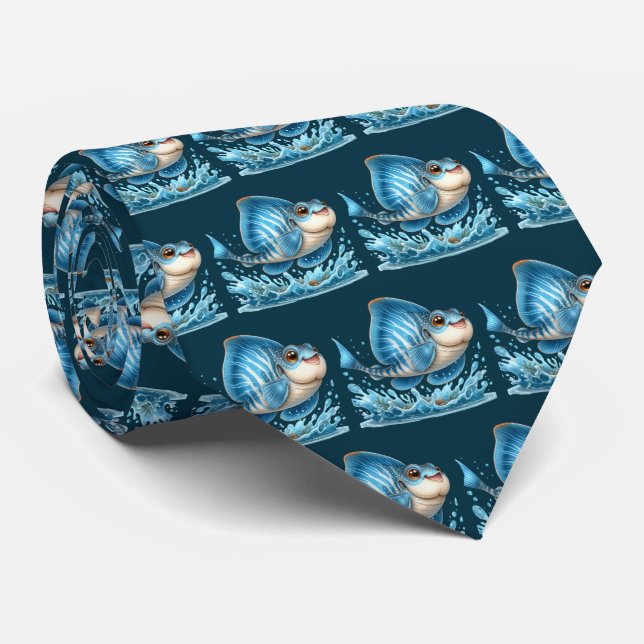 Corbata Patrón de pez de azulejos genial (Enrollado)