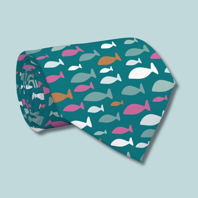 Corbata Patrón de pez lindo (Fish Shoal green tie)