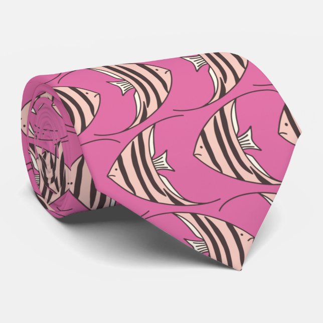 Corbata Patrón de pez rosa (Enrollado)