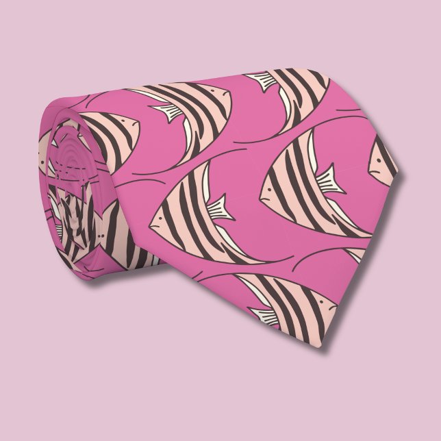 Corbata Patrón de pez rosa (Fish Angel Fish patterned tie)