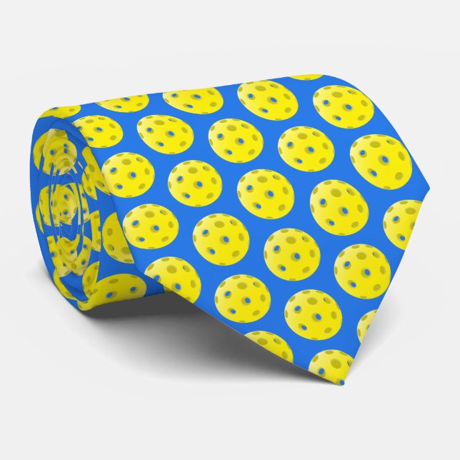 Corbata Patrón de Pickleball Amarillo sobre Azul  (Enrollado)