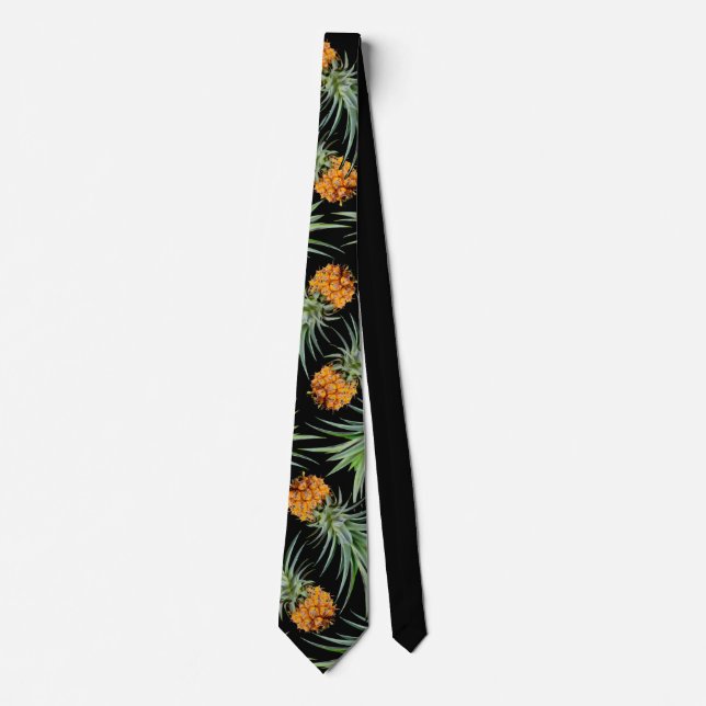 Corbata Patrón de piña tropical en negro (Anverso)