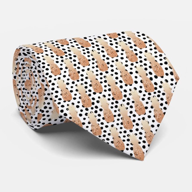 Corbata Patrón de piñas doradas tropical  (Enrollado)