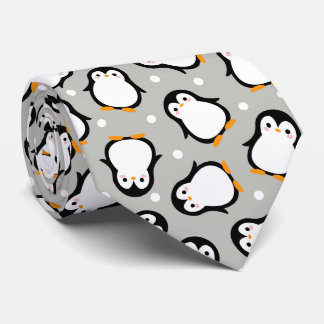 Corbata Patrón de pingüino lindo patrón gris
