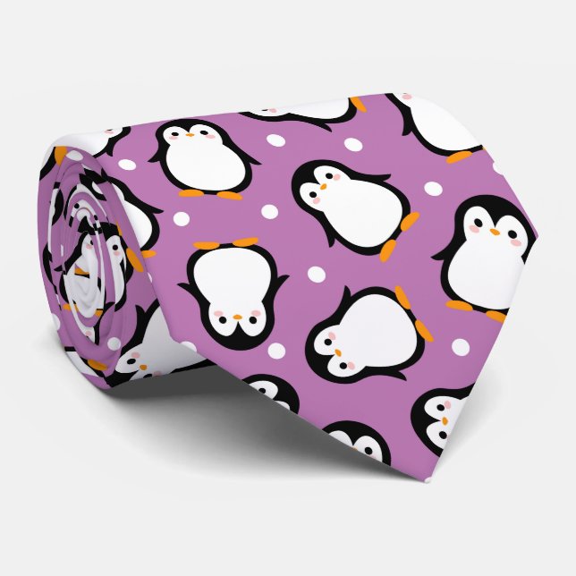 Corbata Patrón de pingüino lindo Patrón púrpura (Enrollado)