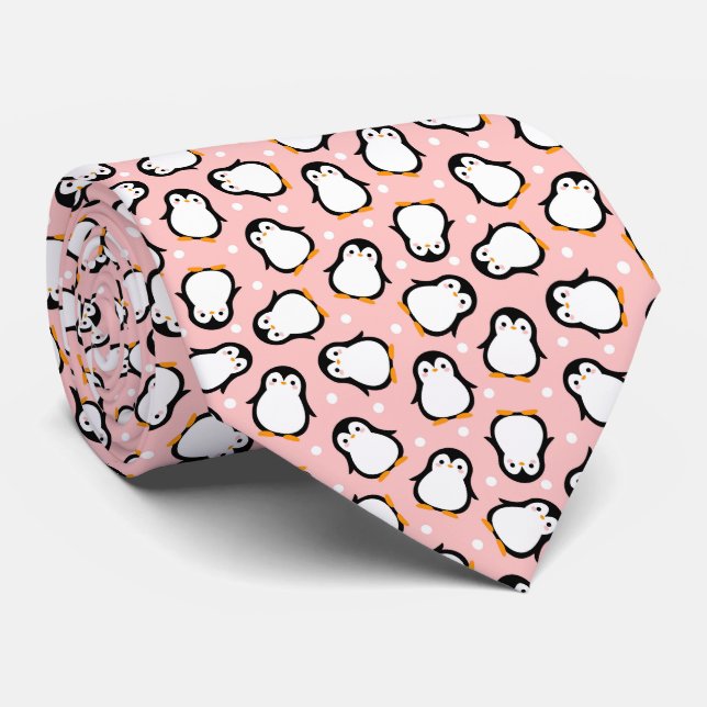 Corbata Patrón de pingüino rosado (Enrollado)