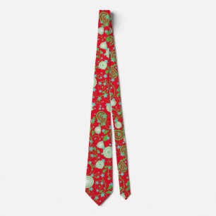Corbata Patrón de plantas de floración retro-verde.b Red B